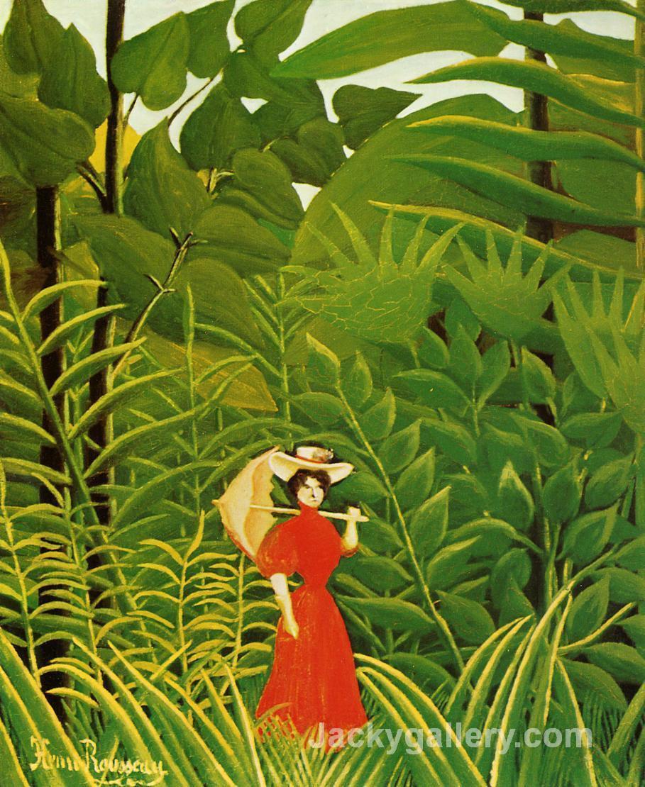 Woman with an Umbrella in an Exotic Forest by Henri Rousseau paintings reproduction